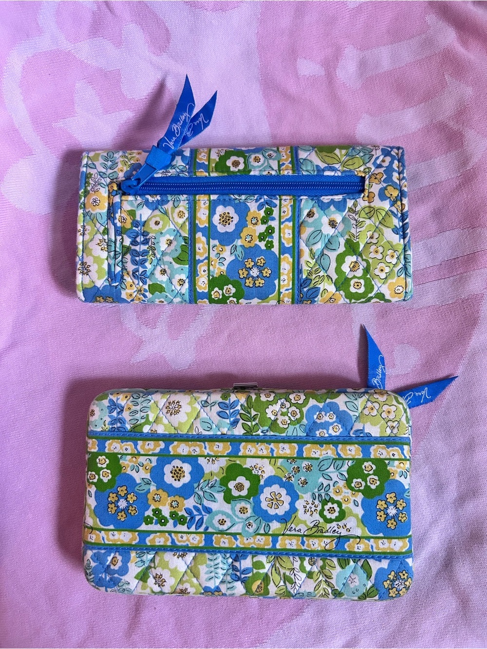 SET OF 2 Vera Bradley Retired Print English Meadow Quilted Floral Wallets - Picture 2 of 5
